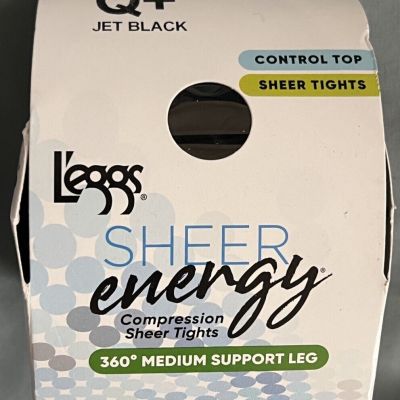 L’eggs Sheer Energy~360 Medium Support Leg~Compression Sheer Tights~Jet Black~Q+